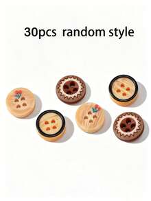 100pcs Wood Grain Texture Resin Buttons, 4-Hole Round Design, 0.453 Inch, Minimalist Versatile For Shirts, Dresses, Jackets, Coats, Clothing DIY Sewing Accessories (Mixed Set) - Wood Grain - View 8