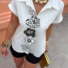 MewMuse. Flora Isola Flora Isola Camisa casual de vacaciones con bordado floral 3D para mujer, primavera/verano - Blanco - Ver 4
