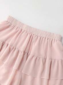 Conjunto de blusa sin mangas con nudo delantero y falda con volantes y dobladillo en capas, conjunto de verano casual de resort, set en color rosa - Rosa Pálido - Ver 4