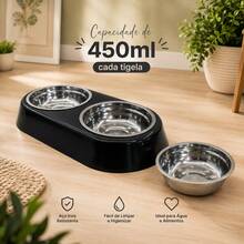 Double Pet Feeder/Waterer For Dogs And Cats, Stainless Steel Bowls, 450ml - Gấp đôi - Xem 6