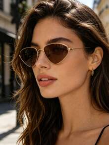 1 Pair New Triangle Ocean Lens Small Frame Metal Fashion Street Style Decorative Fashion Glasses - Golden Tea - View 3