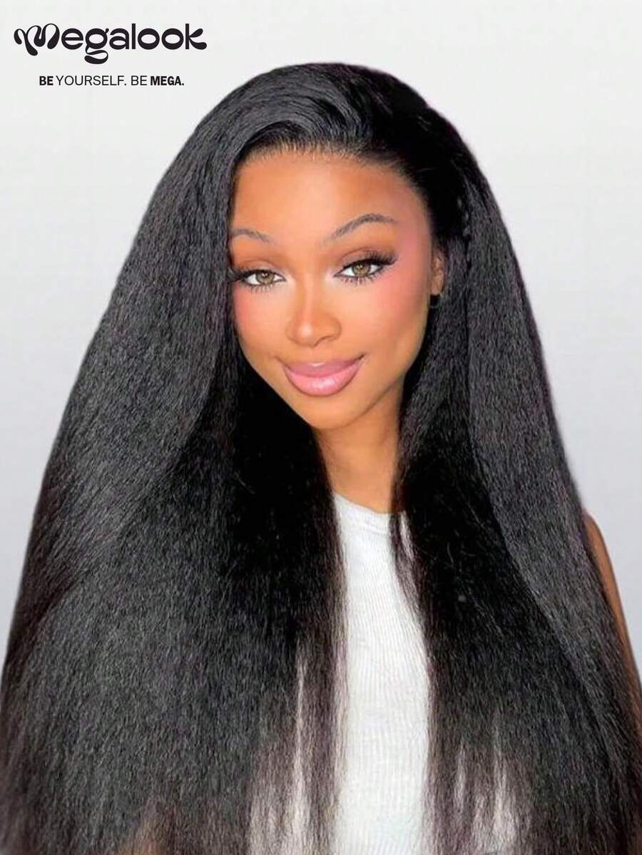 MEGALOOK 100% Brazilian Virgin Hair 3D Lace Front Wig Adjustable Drawstring Double Layer Cap No Glue Needed Pre-Plucked Hairline Natural Color 16-24 Inches Suitable For Beginner - SNatural - View 1