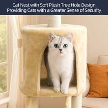 Multi-Level Wooden Cat Tree With Space Capsule & Clear Bubble Nest, Cat Tower With Sisal Scratching Posts, Perches & Hanging Toy, Stable Activity Center For Indoor Cats - Beige - View 5