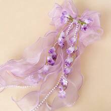 1pc AYLHFO Spring/Summer New Bridal Artificial Flower Mesh Long Ribbon Bow Hair Clip, Women's Fashion Bohemian Style Exaggerated Large Long Ribbon Tulip Bow Hair Clip, Bridal Wedding Hair Accessory, Suitable For Daily And Wedding Party Wear - màu xanh da trời - Xem 10