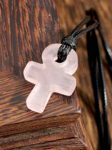 Yumfeel Natural Rose Quartz Ankh Cross Necklace Bohemian Unisex Style Handwoven Everyday Wear Festive/Birthday Gifts Life Symbol Pendant - Pink - View 7