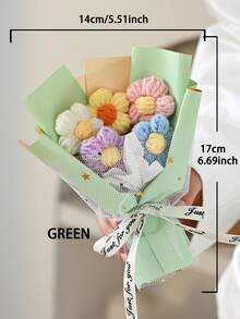 1束彩色人造针织花束，含礼品袋，尺寸17厘米 x 14厘米，适合作为礼物、生日礼物、派对回礼、母亲节小礼物、纪念品配饰 - 彩色 - 查看 12