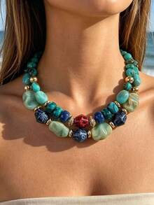 1 hoặc 2 chiếc vòng cổ hạt nhựa ABS phong cách Bohemian sang trọng nhẹ nhàng, hạt giả ngọc lam bất đối xứng kết hợp hạt CCB, vòng cổ nhiều lớp xếp chồng tinh tế cho nữ, cao cấp đa năng phối mọi trang phục, phù hợp đeo hàng ngày quanh năm, đi du lịch, mùa tốt nghiệp, làm quà tặng bạn thân và bạn bè, dịp lễ, nghỉ mát bãi biển, tiệc ven biển, tụ tập, ăn tối và nhiều dịp khác, vị trí, màu sắc, hoa văn và kích thước mỗi hạt nhựa ABS là đa sắc và làm thủ công, mỗi hạt đều khác nhau nhưng không ảnh hưởng đến việc mua hàng của bạn - Nhiều màu - Xem 2