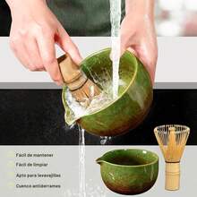 Kit de Té Matcha Tradicional - Juego Completo Con Batidor, Tazón de Cerámica Hecho a Mano, Soporte, Cuchara - Ceremonia de Té Japonés 9 Piezas (Verde) - Verde - Ver 6