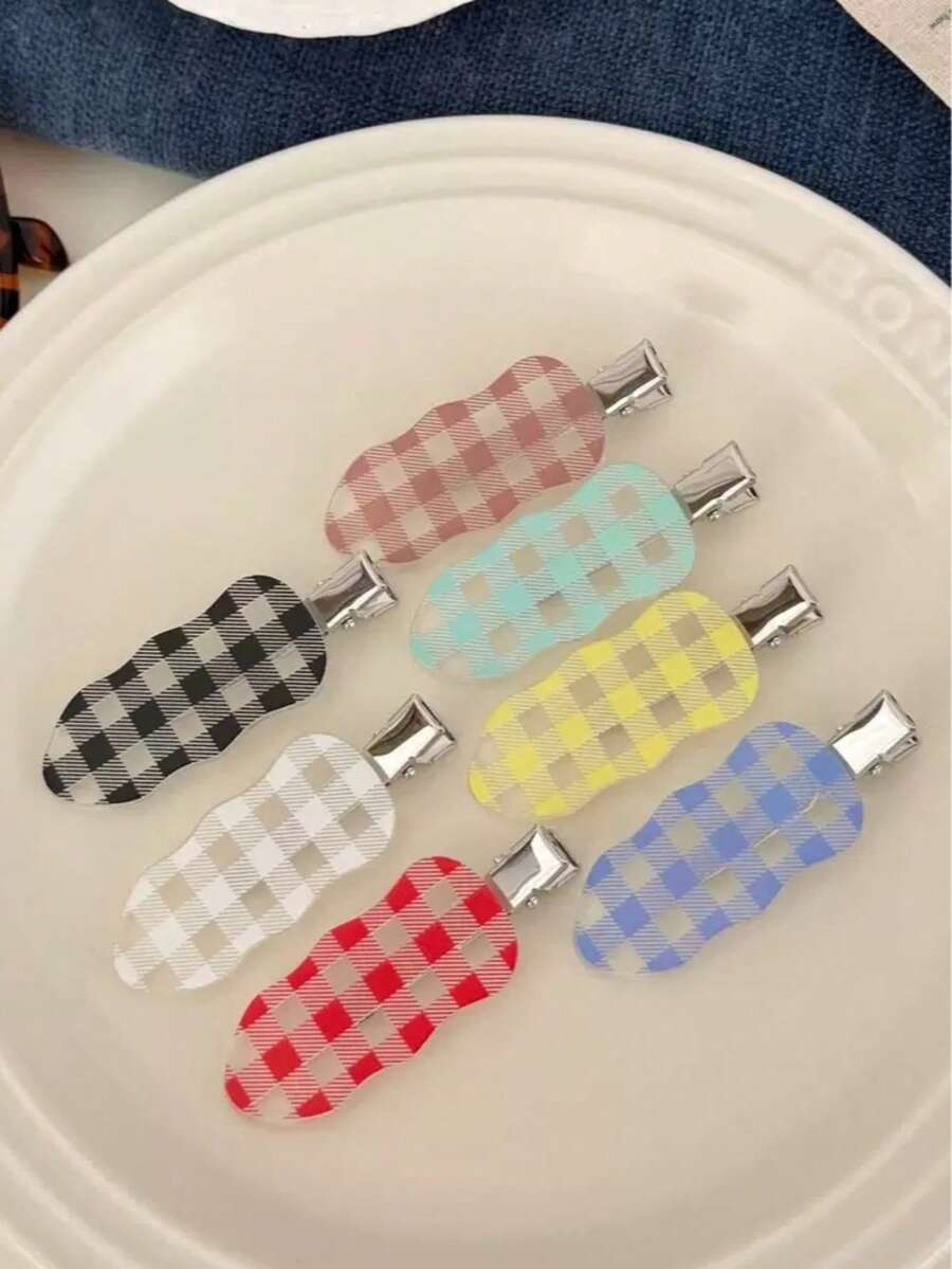 2pcs/5pcs Minimalist Casual Back To School Colorful Plaid Seamless Edge Hair Clips, Versatile Side Bangs Hairpins With Girly Style - Multicolor - View 1