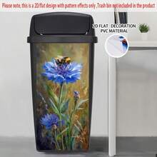 1 pieza Pegatina autoadhesiva de bote de basura 2D, tamaño 37 x 82 cm, patrón azul de abeja y floral, adecuado para botes de basura, paredes y decoración de cocina - A - Ver 3