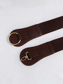 1pc Women's Coffee Color Minimalist Basic Elastic Wide Waist Belt, Suitable For Halloween Party Or Daily Outfit Matching - Coffee - View 8