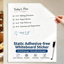 1 Roll Reusable Whiteboard Sticker, Glue-Free Static Cling, Writable & Erasable Without Residue, Portable & Convenient For Home/Office/Dorm Wall Decor - White 1pc - View 9