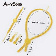 Luxury Dubai Wedding Jewelry Set 24K Gold Plated Omani Bride Tassel Necklace Bracelet Earrings Arabic Muslim Women Vintage Accessories - 3pcs Jewelry Set - View 18