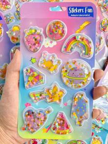 Stickers Fun 3D Shaker Stickers: Glitter-Filled Sweet Treats, Animals & Rainbow Designs For Kids' Crafts - Multicolor - View 17