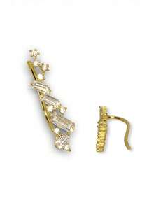 1 Pair Elegant Cubic Zirconia Stud Earrings, Designed For Women, Suitable For Weddings, Engagements, Anniversary Parties, Valentine's Day Gifts - Yellow Gold - View 2