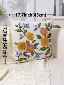 1pc Modern Minimalist Floral Leaf Embroidery Throw Pillow Cover, Spring/Summer Flower Embroidered Decorative Pillowcase, Suitable For Indoor Decor, All-Season Use, Pillow Insert Not Included - Multicolor - View 4
