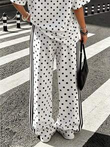 Pantalones sueltos casuales de mujer con lunares, adecuados para exteriores, streetwear, estilo Y2K, primavera/verano blanco - Blanco - Ver 2