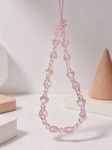 1pc Pink Heart & Bow Phone Lanyard, Girly Beaded Strap, Versatile Phone Case Accessory, Student INS Soft Style Gift For Best Friend - Multicolor - View 3