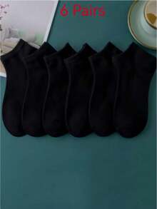 6 Pairs Black Ankle Socks (Polyester) - Black - View 16