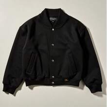 Women's Premium Wool Bomber Jacket With Double Cuffs And Snap Buttons - Casual Autumn And Winter Coat - 黑色 - 查看 4