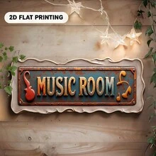 Vintage Music Theme 2D Wall Decor With "Music Room" Text And Guitar Note Pattern - Suitable For Retro Metal Wall Hanging Plaque In Dining Room, Easy Installation Without Tools, Great Gift Choice, 2D Flat Design (Random Style) - A - View 5