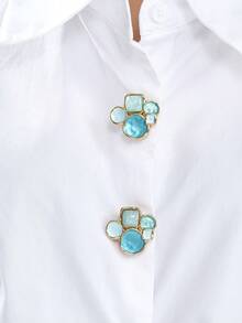 Cring Coco 2 Packs Women's Light Luxury Button Covers, Puppy Paw-Shaped Zinc Alloy With Glass Inlay Detachable Shirt Cufflinks Decorative Buttons, Metal Shirt Decorative Detachable Sew-Free Clips, Minimalist Versatile Suit Cuff Buttons, Exquisite Commuter Daily Wear Jewelry - Lake Blue - View 6