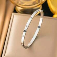 1 pieza Pulsera de acero inoxidable con diamantes de imitación de triple hilera que no se decoloran, diseño exclusivo, elegante y versátil con un toque de lujo. - Tres filas de pulseras estrelladas - Ver 2