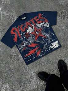 Break The SystemMen's Washed Vintage Crewneck T-Shirt, 100% Cotton 180GSM, Godspeed Highway Car Print, Retro Faded Style, American Streetwear, Summer Outfit, For Daily Commute, Streetwear, Music Festivals, Friends Gatherings, Valentine's Day Gift For BoyfriendRound Neck Loose Fit T-Shirt - Xanh 2 - Xem 1