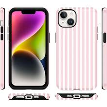 Gestreifte Sommer-Handyhülle, geeignet für iPhone14 / iPhone13 ,, mit einem schönen sommerlichen rosa-weißen Musterdesign, eine Schutzhülle geeignet für Mädchen, doppelschichtige stoßfeste bunte Silikonhülle. - Weiß 6 - Übersicht 6