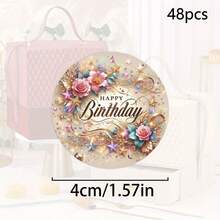 24/48/72pcs Round Floral Gold Foil Birthday Stickers,Watercolor Pink Rose Star Glitter Birthday Labels, Perfect For Birthday Celebrations,Gift Bags, Envelopes, Birthday Cards, Party Favors, Scrapbooking - View 10
