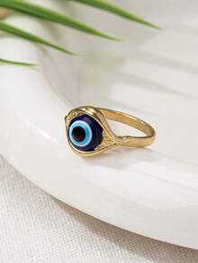 1pc Fashionable Versatile Gold-Plated Zinc Alloy Devil's Eye Ring For Women - Yellow Gold - View 2