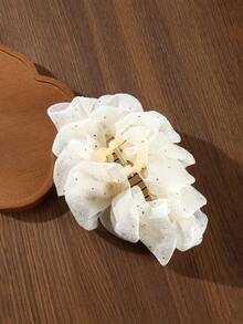 1pc Women's 17cm/6.69inch Solid Color Rhinestone Tulle Oversized Bow Hair Clip, Elegant Fashion Accessory Suitable For Daily Use - Beige - View 7