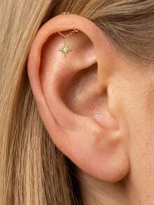 1Pc Tassel Star 925 Sterling Silver Earrings For Women Classic Minimalist Stud Earring Cartilage Flat Back For Daily Wear Engagement Fine Jewelry - Gold - View 3