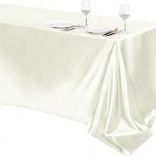 1pc Satin Tablecloth, Rectangular, Smooth Fabric, Peach Color, Suitable For Weddings, Banquets, Parties - Ivory - View 1