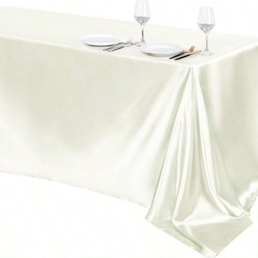 1pc Satin Tablecloth, Rectangular, Smooth Fabric, Peach Color, Suitable For Weddings, Banquets, Parties - Ivory - View 1