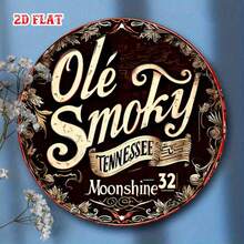 2D平面 - 复古2D平面金属招牌,展示Ole Smoky Tennessee Moonshine,圆形海报,适合复古餐厅装饰,也适合客厅或卧室,尺寸为7.8 x 7.8英寸 - A - 查看 9