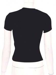 Women's Summer Casual T-Shirt With Round Neck And Solid Color Short SleevesBreathable And Comfortable - Black - View 2
