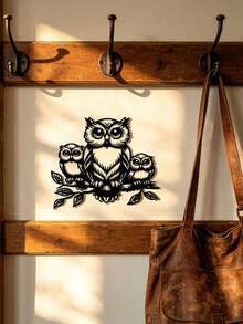 Metal Owl Sculpture - 1pc Decorative Iron Owl Wall Art For Garden, Patio, Living Room, Balcony - Outdoor Garden Patio Decorative Mural Fence Decoration, Indoor Home Wall Decor, No Electricity Required - A - View 4