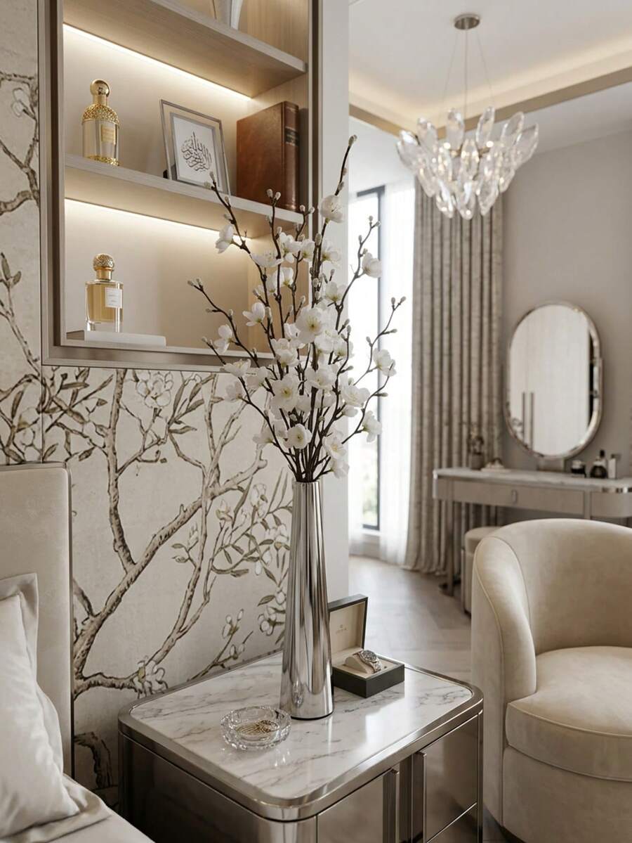Elegant Metal Vase, Paired With Plum Blossoms,Small Flower Vase, Gold Vase, Metal Construction-For Wedding Table Centerpiece Decorations, Candlelight Dinner Table Decorations,Home Decor,Room Decor,Best Friend Gift,Female Gift,Winter Gift. - Silver Long Tubes - View 1