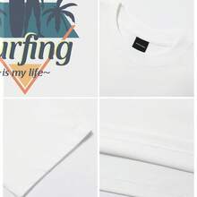 Men's T-Shirt Surfing Silhouette Palm Trees Ocean Wave Comfortable And Versatile Outdoor Casual Short Sleeve - White - View 5