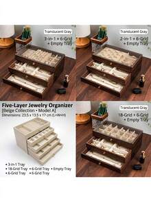 Vintage Walnut Wood Jewelry Box, Drawer Style Jewelry Organizer Box For Rings, Earrings, Necklaces, Bracelets, Elegant Transparent Plastic & Velvet Drawers Jewelry Storage Box - Multicolor - View 5