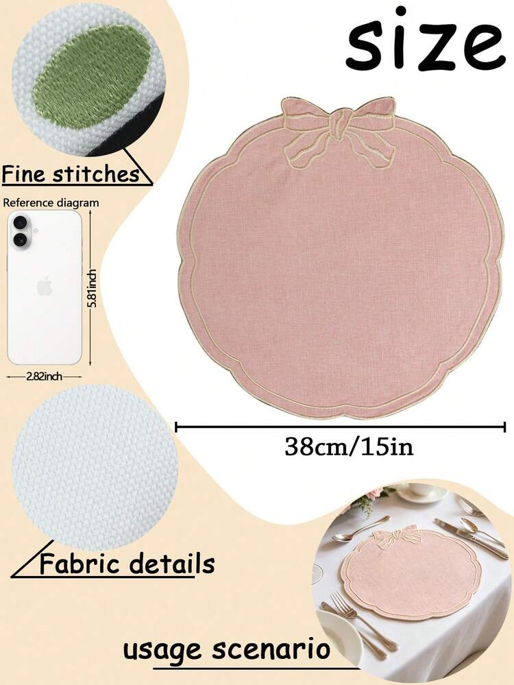 38cm雙層蝴蝶結刺繡餐墊，法式浪漫風布製餐墊，婚禮餐桌/生日派對/下午茶場景裝飾墊/婚宴西餐隔熱防燙餐墊/防滑易清潔婚禮餐桌裝飾墊/ - 彩色 - 查看 3