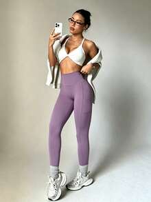 Women Leggings - Violet Purple - View 7