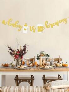 1 Set A Baby Is Brewing Gold Glitter Banner With Baby Bottle & Beer Mug, Beer Themed Coed BabyShower Decorations, Couples BabyShower & Gender Reveal Party Decor - View 5