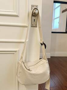Women's Soft Crescent Shoulder Bag, Casual Nylon Underarm Bag/Crossbody Bag, Woven Zipper Pull, Adjustable Strap, Multi-Pocket Daily Commute Bag, Shoulder Bag, Water Bottle Bag, Sports Cycling Bag, Night Running Bag, Shopping Bag, Essential Cosmetic Bag, Phone Bag, Holiday Gift For Girlfriend, Fashionable Multi-Color Peach Tree Bag - Multicolor - View 16