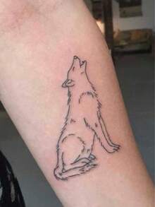 1pc Simple Line Howl Wolf Pattern Tattoo Sticker, Men's Temporary Tattoo Sticker, Realistic Tattoo Design, Suitable For Travel, Music Festivals, Games, Graduation Gifts, Lasts For 3-5 Days - Black - View 6