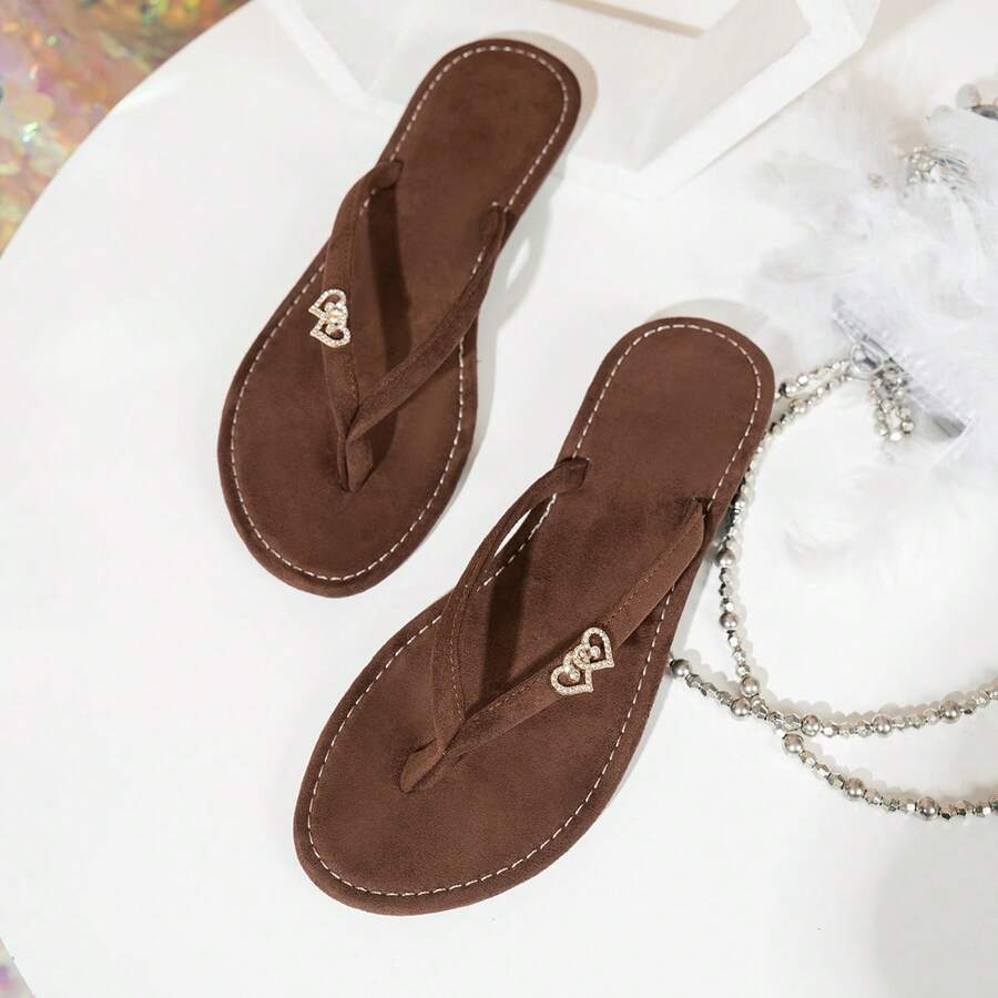 Fashionable Versatile Minimalist Comfortable Sexy Casual Travel Home Flat Flip Flops - Coffee Brown - View 1