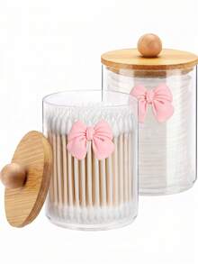 1/2/4 buah Stoples Penyimpanan Kosmetik Bening dengan Tutup Bambu, Organizer Kamar Mandi Plastik PS untuk Kapas, Cotton Bud, Spons Rias, Pisau Cukur, Aksesoris Rambut, Perhiasan & Barang Kecil, Berbagai Pilihan Paket - beraneka warna - View 9