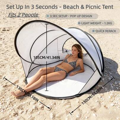 1pc Pop-Up Beach Tent, Lightweight Sun Shade Canopy, Portable Foldable Tent With Carrying Bag, Suitable For 2 People, For Beach, Camping, Picnic