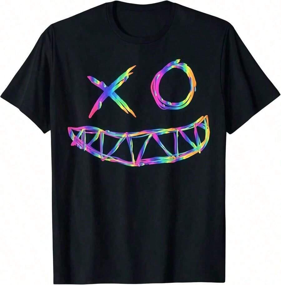 Rainbow Rave Face T-Shirt - Black - View 1